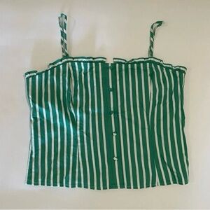 Women’s Gianni Bini Green Striped Ruffle Hem Shirred Button-front Camisole Top